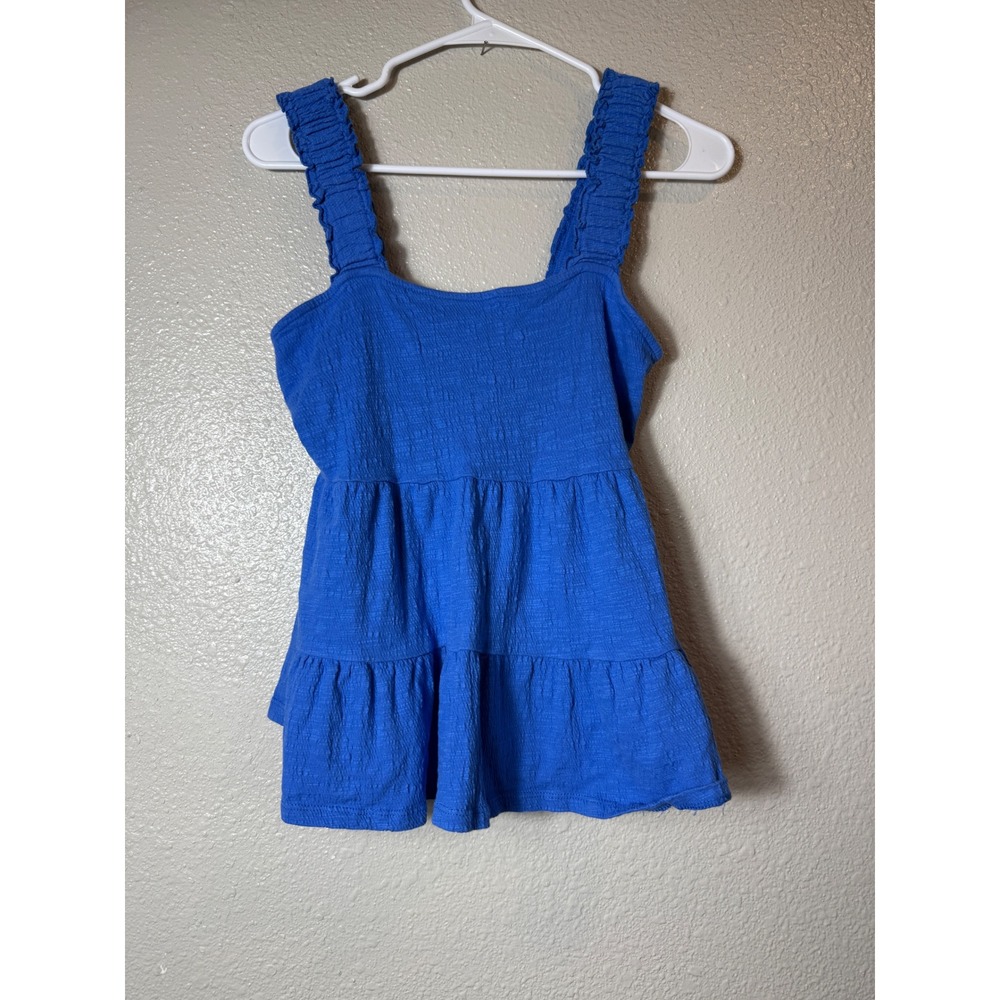 Altar'd State Kelly Tiered Tank Top Blue Smocked Ruffle Strap Size L
